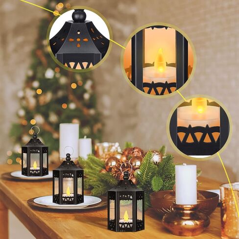 20 Pcs Halloween Vintage Candle Lantern LED Lantern with LED Candles Wedding Lanterns Decorative with Shining Decor LED Vintage Hanging Tealight Lantern for Table Home Party Decor (Black) in Kuwait
