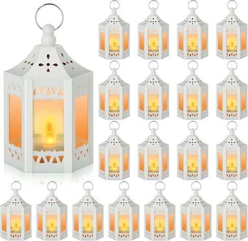 20 Pcs Halloween Vintage Candle Lantern LED Lantern with LED Candles Wedding Lanterns Decorative with Shining Decor LED Vintage Hanging Tealight Lantern for Table Home Party Decor (Black) in Kuwait