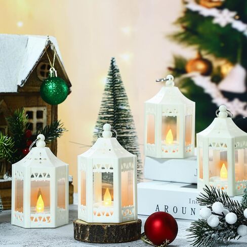 20 Pcs Halloween Vintage Candle Lantern LED Lantern with LED Candles Wedding Lanterns Decorative with Shining Decor LED Vintage Hanging Tealight Lantern for Table Home Party Decor (Black) in Kuwait