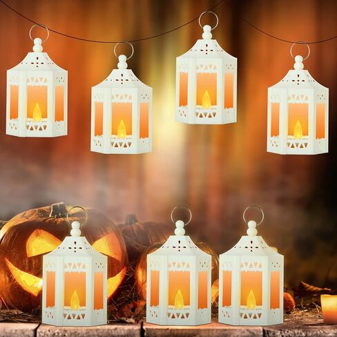 20 Pcs Halloween Vintage Candle Lantern LED Lantern with LED Candles Wedding Lanterns Decorative with Shining Decor LED Vintage Hanging Tealight Lantern for Table Home Party Decor (Black) in Kuwait
