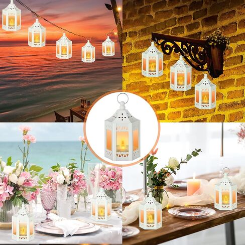 20 Pcs Halloween Vintage Candle Lantern LED Lantern with LED Candles Wedding Lanterns Decorative with Shining Decor LED Vintage Hanging Tealight Lantern for Table Home Party Decor (Black) in Kuwait
