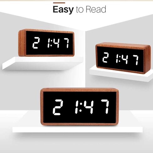 ساعة منبه رقمية، ساعة مكتب حديثة من الخشب الصلب مع شاشة مقاس 5.5 بوصة × 2.36 بوصة، 7 سطوع، 5 مستويات صوت، 3 منبهات، قيلولة بعد الظهر لمكتب غرفة نوم الأطفال (بني) in Saudi Arabia