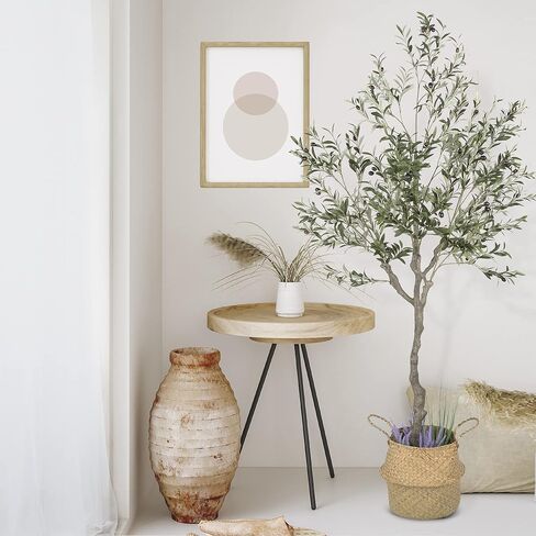 Artificial Olive Tree, 82 Inches Tall - Fake Floor Plant for Modern Home Decor - Living Room, Bedroom, Balcony - Faux Potted Trees for Indoor or Outdoor - Includes Seagrass Belly Basket in Saudi Arabia