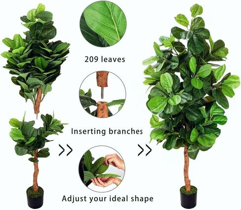 PLINJOY شجرة الكمان الاصطناعية شجرة التين بطول 6 أقدام في الأماكن المغلقة شجرة وهمية اصطناعية ديكورات غراندز وهمية شجرة اللبخ ليراتا للمنزل والمكتب وغرفة المعيشة ديكور داخلي وخارجي (6أقدام) in Kuwait