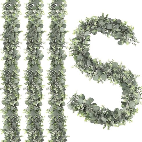 JPSOR 2pcs 6.6ft Artificial Eucalyptus Garland Faux Greenery Garland Fake Eucalyptus Leaves for Wedding Arch Farmhouse Mantle Table Runner Centerpiece Home Party Decor in Kuwait