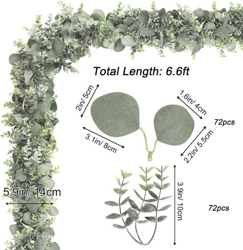 JPSOR 2pcs 6.6ft Artificial Eucalyptus Garland Faux Greenery Garland Fake Eucalyptus Leaves for Wedding Arch Farmhouse Mantle Table Runner Centerpiece Home Party Decor in Kuwait