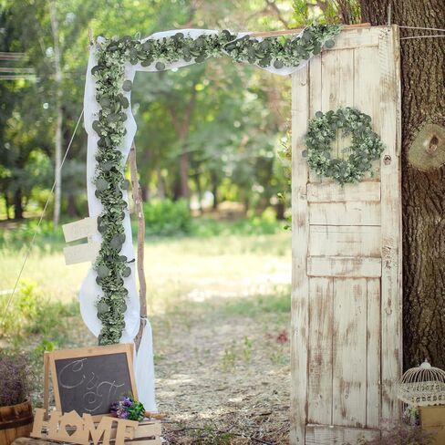 JPSOR 2pcs 6.6ft Artificial Eucalyptus Garland Faux Greenery Garland Fake Eucalyptus Leaves for Wedding Arch Farmhouse Mantle Table Runner Centerpiece Home Party Decor in Kuwait