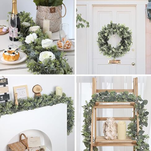 JPSOR 2pcs 6.6ft Artificial Eucalyptus Garland Faux Greenery Garland Fake Eucalyptus Leaves for Wedding Arch Farmhouse Mantle Table Runner Centerpiece Home Party Decor in Kuwait