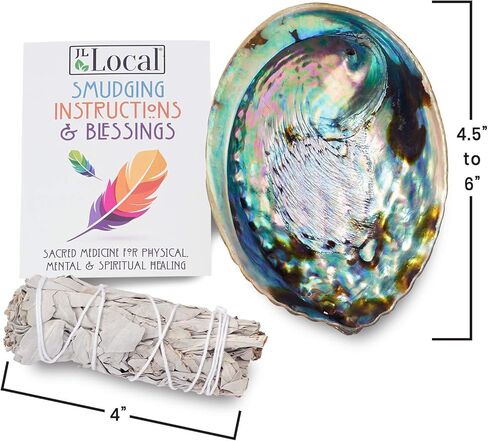 مجموعة التلطيخ من اوريجينز - عصا تلطيخ المريمية البيضاء + وعاء صدف أذن البحر | بخور علاجي من مصادر مستدامة لتنظيف المنزل والحماية والتامل والطاقة الإيجابية in Kuwait