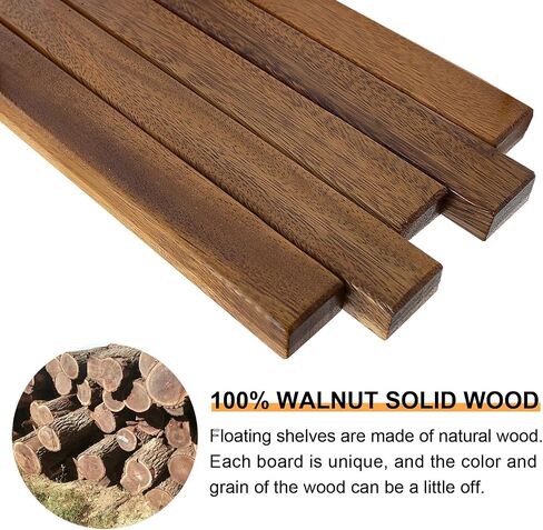 Youmechi Floating Shelves Set of 2, 16" Walnut Solid Wood Wall Mounted Shelves, Original Spliced Irregular Design Display Storage Wall Shelf, Rustic Wall Deco Shelves for Bedroom Living Room Office in Saudi Arabia