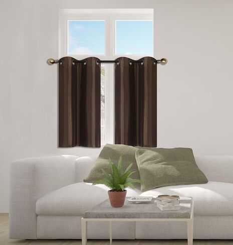 Elegant Home 2 Panels Tiers Grommets Small Window Treatment Curtain Faux Silk Insulated Blackout Drape Short Panel 28" W X 36" L Each for Kitchen Bathroom or Any Small Window # D24 (Black) in Kuwait