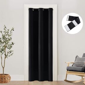 SHINELAND Closet Curtains for Bedroom Door/Narrow Window/Doorway,80 Inch Length,Privacy Heat Blocking Thermal Insulated Energy Efficient Curtain for 24"/28"/30"/32" Doors,Black in Saudi Arabia