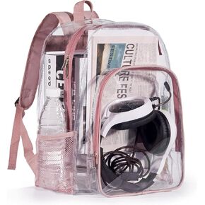 Clear Backpack Heavy Duty Transparent Backpack See Through Backpacks Clear PVC Bookbags for School, Work, Travel, Security, Stadium, Black