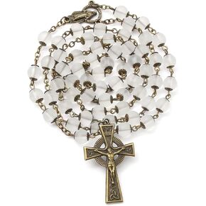 Rosary Beads Catholic for Women Gemstone Rosary Beads Necklace with Crucifix Cross Crystal Pearl Rosary Rosarios Catolicos Catholic Gifts in Saudi Arabia