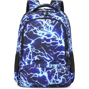 Backpack for Boy Middle School Lightning Bookbag Durable Student Teenager Sturdy Lightweight Waterproof (1-Blue)