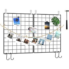 C&AHOME Photo Wall Panel, Wire Wall Grid, Wall Grid Panel, Grids Panel Set of 2, Decor Grid Panel, Photo Display Shelves, Hooks, Clips, Hemp Cord, Hammer, 15.7" × 11.8", Black UWWGM3402B in Saudi Arabia