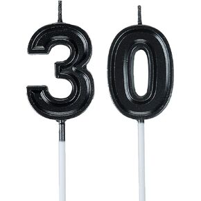 Black 30th Birthday Candles, Number 30 Cake Topper for Men Birthday Decorations Party Decoration in Saudi Arabia