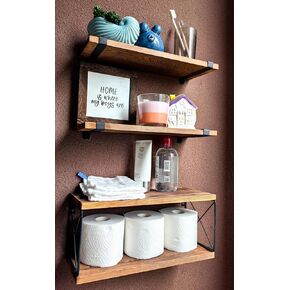 ajdvart Floating Shelves Wall Mounted - Wood Floating Shelves for Bathroom, Bedroom, Kitchen, Living Room, Plants - Rustic Floating Shelf with Set of 3 Extra Storage in Rustic Brown in Kuwait