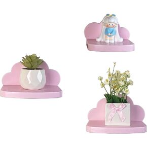 Veluckin Small Floating Shelves Mini Shelves Cloud Hanging Display 6 Inch Gothic Wall Shelf for Bathroom Livingroom Bedroom,3 Pack,with 2 Types of Installation,Black