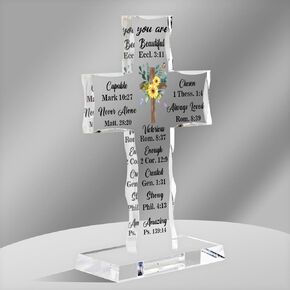 Christian Acrylic Standing Memorial Cross, Religious Gift with Inspirational Words and Prayers for Encouraging Faith Hope Spiritual Growth, Gift for Your Friends Family