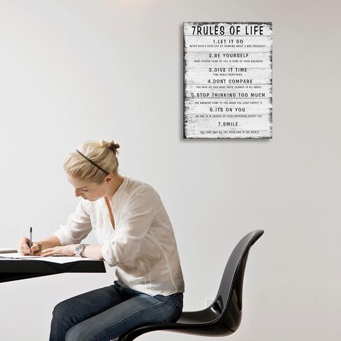 7 Rules of Life Wall Art Motivational Inspirational Poster Printed on Canvas Wall Decor for Living Room or Office Size11.5 x 15 Inch Framed Canvas Prints For Bedroom or Home Art Decoration Positive in Kuwait