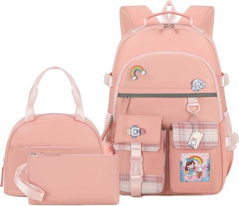 Hey Yoo Cute Backpack for School Backpack for Girls Backpack with Lunch Box Bookbag Set Kids Backpacks for Teen Girls in Kuwait