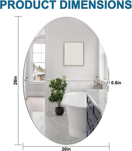 مراة بيضاوية بدون اطار مقاس 20 × 28 انش، مراة حمام بيضاوية مع حافة مشطوفة مصقولة 0.8 انش للحمام وغرفة النوم وغرفة المعيشة والمدخل in Kuwait