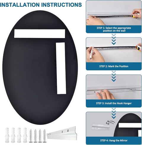 مراة بيضاوية بدون اطار مقاس 20 × 28 انش، مراة حمام بيضاوية مع حافة مشطوفة مصقولة 0.8 انش للحمام وغرفة النوم وغرفة المعيشة والمدخل in Kuwait