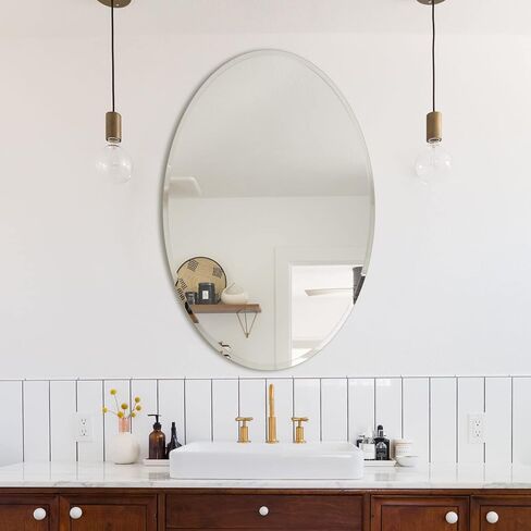 مراة بيضاوية بدون اطار مقاس 20 × 28 انش، مراة حمام بيضاوية مع حافة مشطوفة مصقولة 0.8 انش للحمام وغرفة النوم وغرفة المعيشة والمدخل in Kuwait