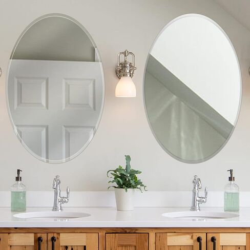 مراة بيضاوية بدون اطار مقاس 20 × 28 انش، مراة حمام بيضاوية مع حافة مشطوفة مصقولة 0.8 انش للحمام وغرفة النوم وغرفة المعيشة والمدخل in Kuwait