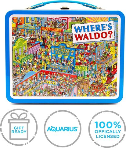 AQUARIUS Where's Waldo Fun Box - Sturdy Tin Storage Box with Plastic Handle & Embossed Front Cover - Officially Licensed Waldo Merchandise & Collectible Gift (48276) in Saudi Arabia