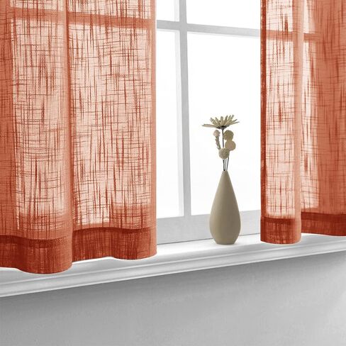 XTMYI Beige Kitchen Curtains 24 inch Long for Bathroom Neutral Casual Weave Linen Textured Sheer Short Rod Pocket Small Half Window Treatments Tier for Bedroom Natural Flax Color in Saudi Arabia