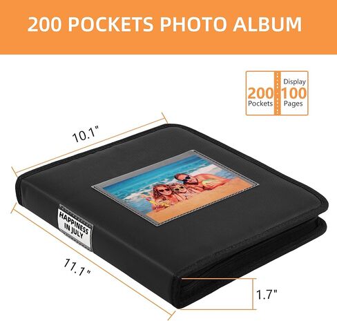 جوندون البوم صور 4×6 مع سحاب - البوم صور مقاوم للحريق مع 3 حلقات و200 جيب افقي، صور تحمل كتاب صور للعائلة | الزفاف | العطلات | الطفل in Kuwait