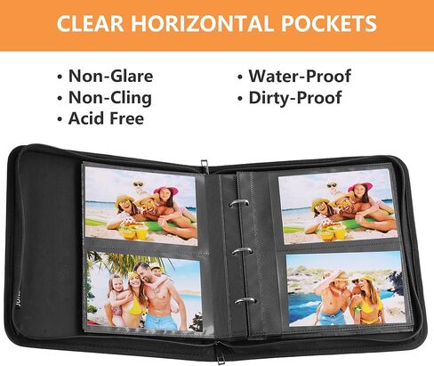 جوندون البوم صور 4×6 مع سحاب - البوم صور مقاوم للحريق مع 3 حلقات و200 جيب افقي، صور تحمل كتاب صور للعائلة | الزفاف | العطلات | الطفل in Kuwait