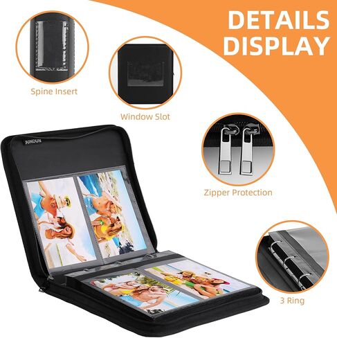 جوندون البوم صور 4×6 مع سحاب - البوم صور مقاوم للحريق مع 3 حلقات و200 جيب افقي، صور تحمل كتاب صور للعائلة | الزفاف | العطلات | الطفل in Kuwait