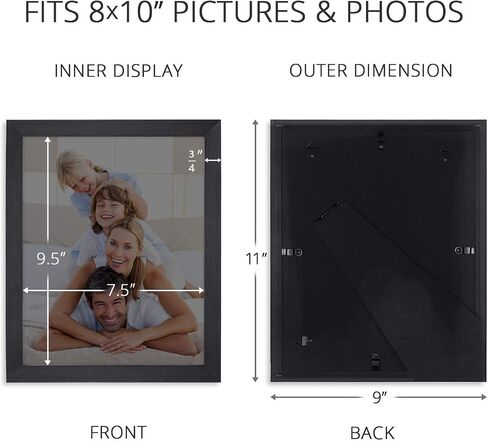 Icona Bay 8x10 Black Picture Frame, Simple Modern Design, Table Top Kickstand and Wall Hanging Hooks Included, Impresia Collection in Kuwait