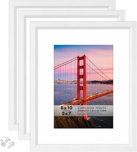 إطارات صور Langdon House مقاس 8 × 10 مع حصيرة إلى 5 × 7 (أسود، 3 عبوات)، لمسة عصرية مع مشطوفة، حامل سطح الطاولة وخطافات تعليق على الحائط، مجموعة مشعة in Saudi Arabia