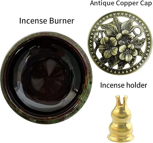 مبخرة سيراميك مع غطاء نحاسي وحامل بخور معدني لبخور خشب الصندل وبالو سانتو ومخروط المريمية واللبان من ميستو (احمر داكن) in Kuwait
