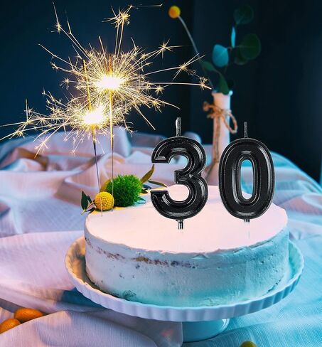 شموع عيد الميلاد الثلاثين من Bailym، قطعة علوية للكعك باللون الذهبي رقم 30 لتزيين حفلات أعياد الميلاد in Kuwait