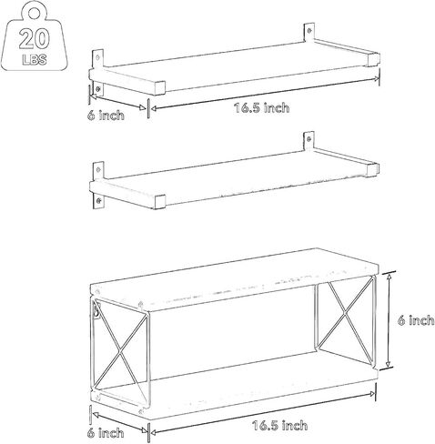 ajdvart Floating Shelves Wall Mounted - Wood Floating Shelves for Bathroom, Bedroom, Kitchen, Living Room, Plants - Rustic Floating Shelf with Set of 3 Extra Storage in Rustic Brown in Kuwait