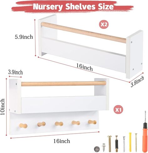 أرفف كتب الحضانة للجدار مجموعة من 3 أرفف كتب عائمة صغيرة للأطفال، أرفف كتب أطفال بيضاء، رف كتب خشبي مثبت على الحائط للأطفال في سن المراهقة الأولاد والبنات لعبة الحمام وتخزين الديكور in Kuwait