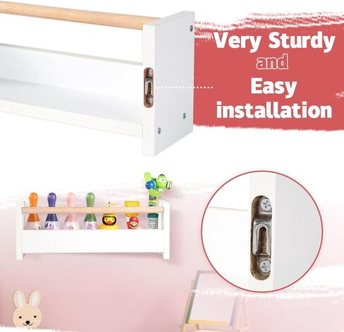 أرفف كتب الحضانة للجدار مجموعة من 3 أرفف كتب عائمة صغيرة للأطفال، أرفف كتب أطفال بيضاء، رف كتب خشبي مثبت على الحائط للأطفال في سن المراهقة الأولاد والبنات لعبة الحمام وتخزين الديكور in Kuwait