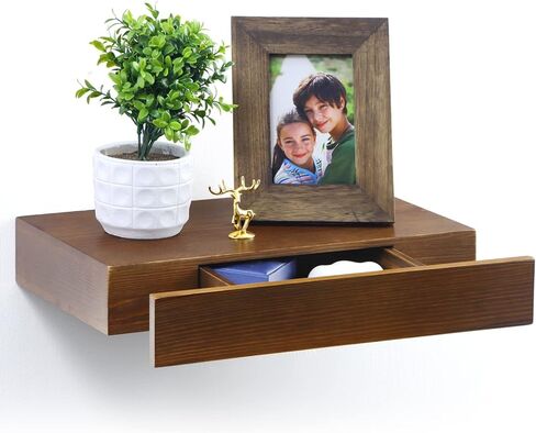 Floating Shelf with Drawer, Rustic Wood Wall Shelves, Floating Nightstand with Drawer for Bedroom, Farmhouse Floating Bedside Table, Floating Drawer for Bathroom Kitchen Office in Kuwait