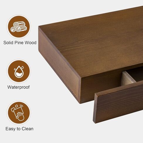 Floating Shelf with Drawer, Rustic Wood Wall Shelves, Floating Nightstand with Drawer for Bedroom, Farmhouse Floating Bedside Table, Floating Drawer for Bathroom Kitchen Office in Kuwait