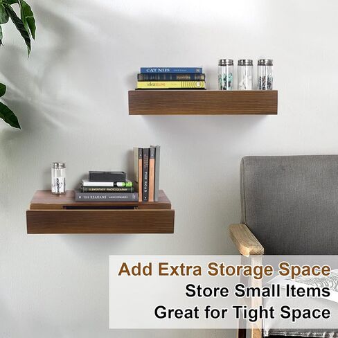 Floating Shelf with Drawer, Rustic Wood Wall Shelves, Floating Nightstand with Drawer for Bedroom, Farmhouse Floating Bedside Table, Floating Drawer for Bathroom Kitchen Office in Kuwait