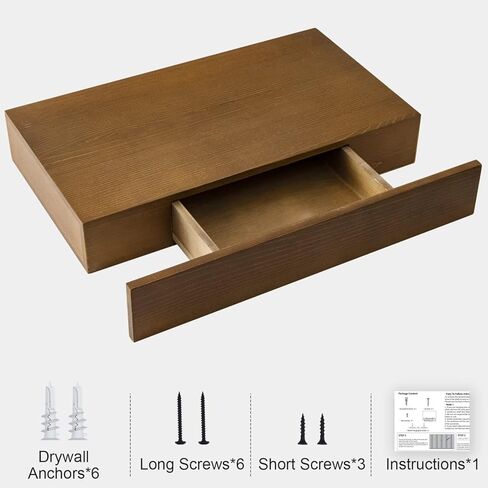 Floating Shelf with Drawer, Rustic Wood Wall Shelves, Floating Nightstand with Drawer for Bedroom, Farmhouse Floating Bedside Table, Floating Drawer for Bathroom Kitchen Office in Kuwait