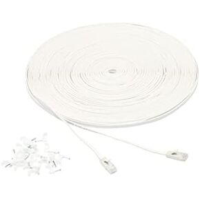 Amazon Basics Cat 6 Ethernet RJ45 10Gbps Flat Network Cable, 100ft Snagless with Gold-Plated Connectors, Outdoor & Indoor Solid Patch Cord with Clips for Router, Modem, Gaming, Computer, White in Kuwait