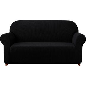 subrtex Stretch Armchair Sofa Slipcover 1 Piece Sofa Cover 1 Seater Soft Couch Cover Washable Furniture Covers, Jacquard Fabric Small Checks(Black,Small)