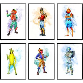Battle Royale Posters for Boys Room – Video Game Themed Skins for Boys Bedroom Decor – Unframed Set of 6 Prints, 8x10 Inch, Unique Watercolor Gaming Poster for Kids, Boys Wall Decor (Classic)