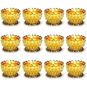 Sziqiqi 6 Pcs Lotus Ghee Lamp Holder Butterlamp Holder Tea Light Holder Tibetan Copper Oil Lamp Altar Supplies, Bronze